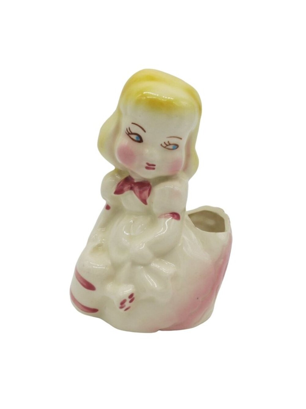 VINTAGE Dutch Girl Planter Midcentury Handpainted Ceramic Watering Can Indoor